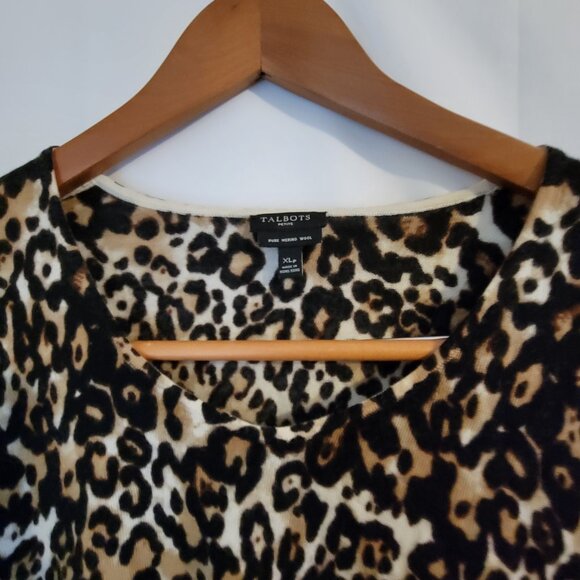 Women's Talbots XLp Merino Wool Sweater Leopard Print Petite - Picture 2 of 3
